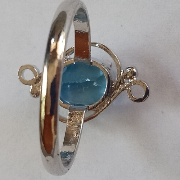 Swiss Blue Topaz Sterling  Scroll Design Setting Ring, Earrings Set - Picture 11 of 12